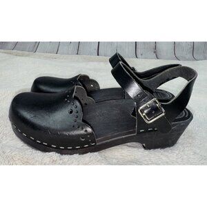 HAGA TOFFELN Sweden Mary Jane Clogs Shoes Women's 39 US 8 Black Closed Toe Strap
